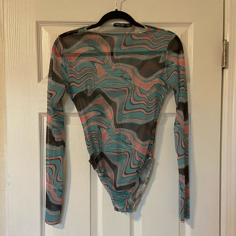 NWOT nasty gal sheer long sleeved trippy body suit